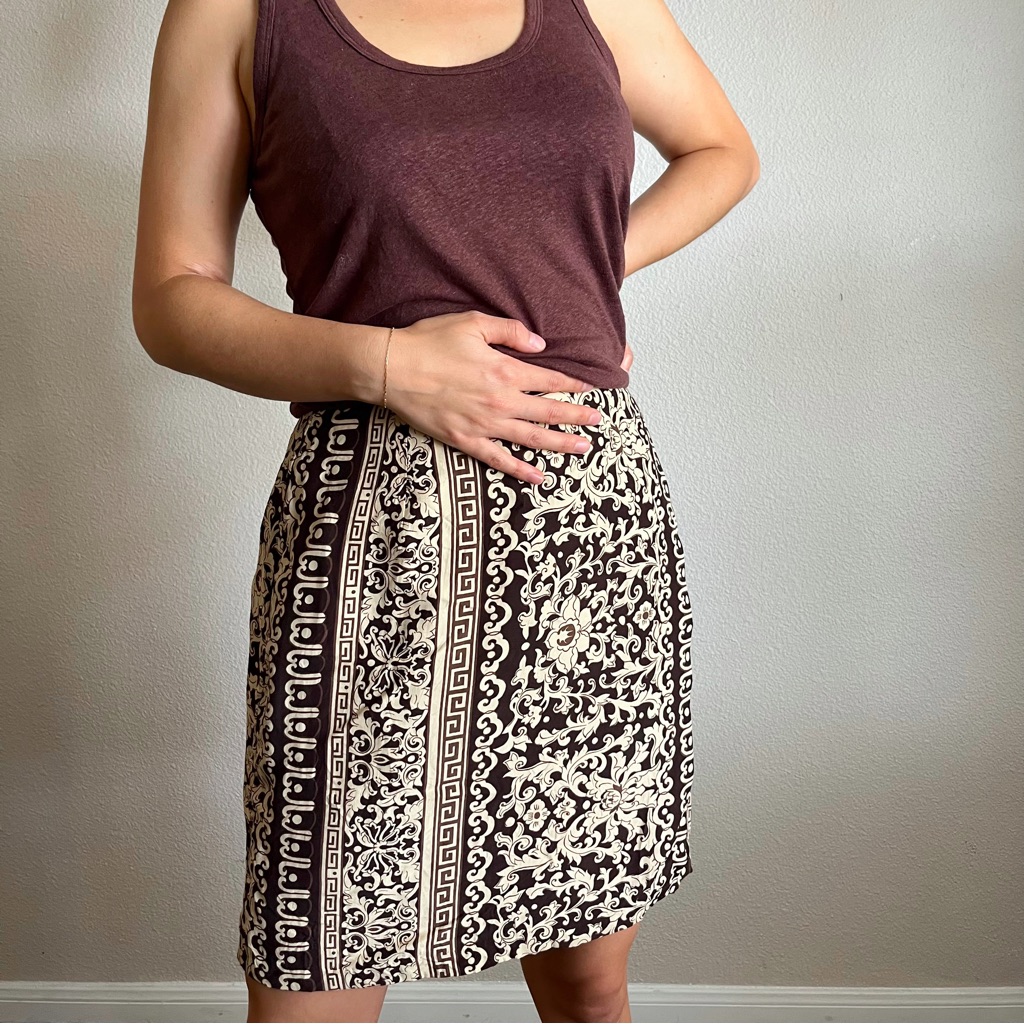 Brown Mixed Print Mini Wrap Skirt